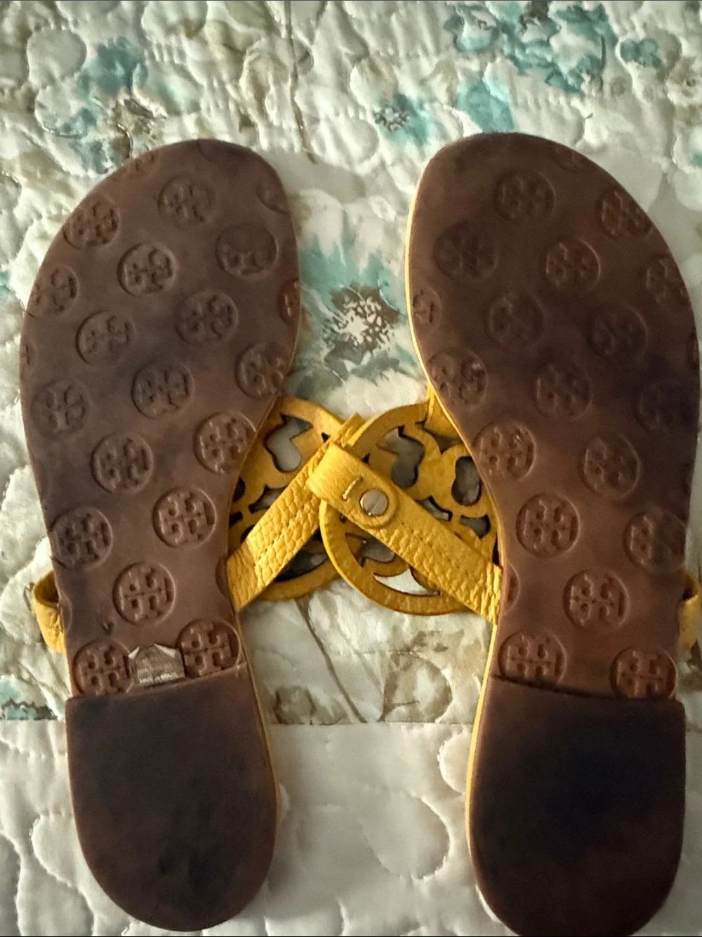 Tory Burch Mustard Yellow Miller Logo Leather Thong Sandals